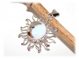 Pendentif Lune Soleil Opale Australienne Blanche Argent