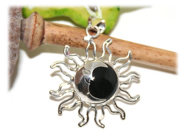 Pendentif Onyx Lune Soleil Argent , Pendentif Onyx Lune Soleil Argent