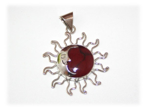 Pendentif Soleil Lune Jaspe Rouge Argent