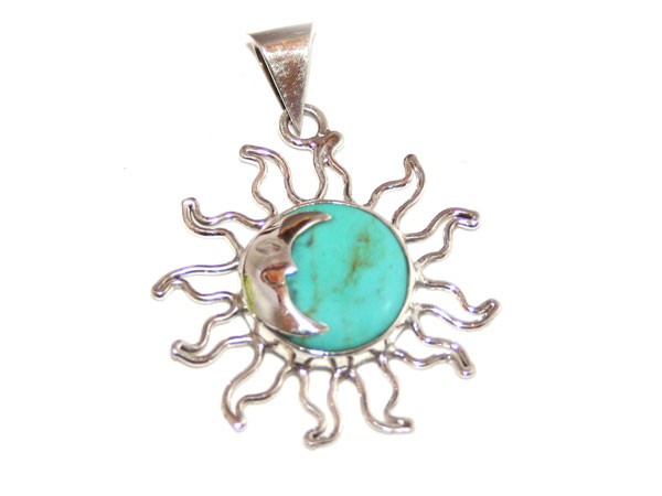 Pendentif Soleil Lune Turquoise Argent, tous nos bijoux , Bijoux Trésor de Gaïa